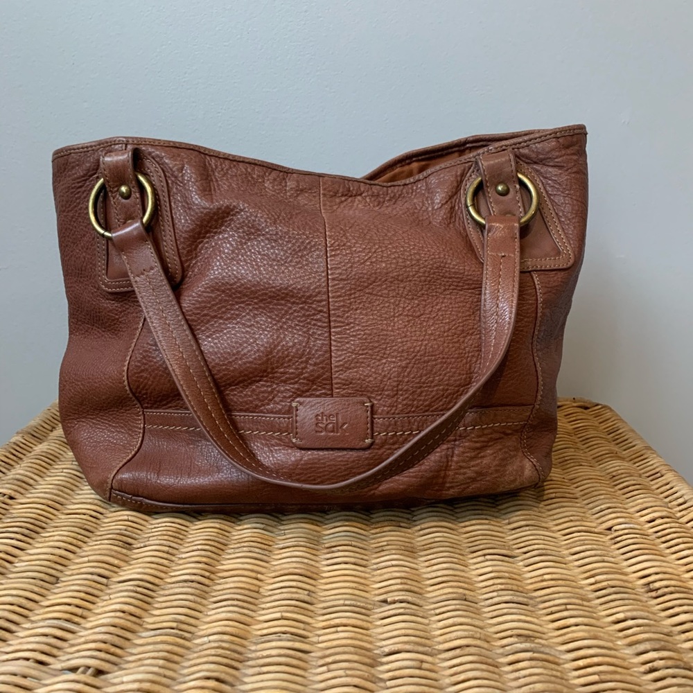 Brown leather satchel tote
